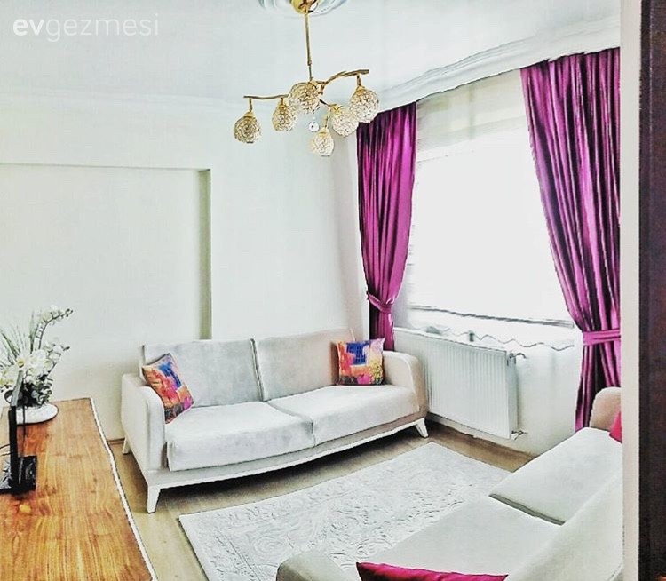 Altın, Fon perde, Mor, Oturma Odası, Perde