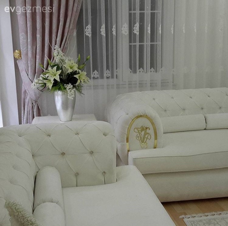 Altın, Beyaz, Fon perde, Salon, Perde