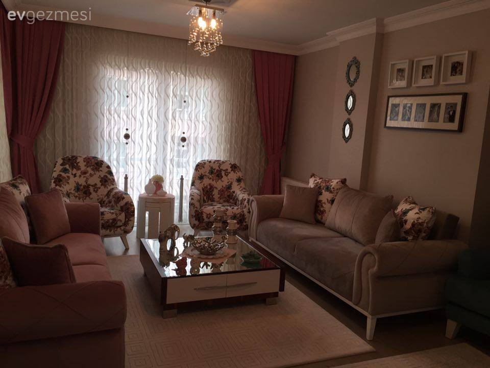 Fon perde, Kahverengi, Öncesi / Sonrası, Pembe, Salon, Perde