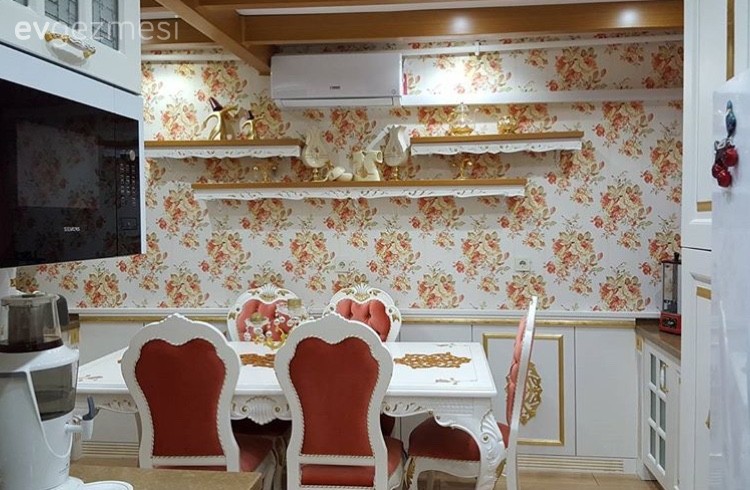 Country mutfak, Duvar kağıdı, Mutfak, Mutfak masası, Turuncu