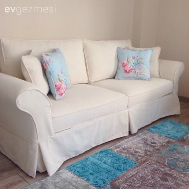 Beyaz, Çiçekli desen, Halı, Mavi, Oturma Odası