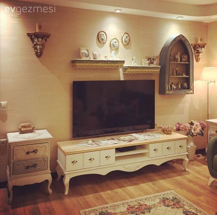 Duvar dekorasyonu, Oturma Odası, Duvar rafı, Tv ünitesi