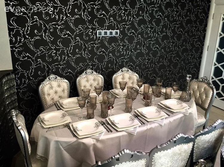 Duvar kağıdı, Gümüş, Siyah, Sunum, Yemek Odası