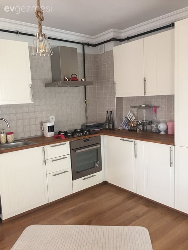 Ahşap mutfak tezgahı, Mutfak, Krem mutfak, Avize