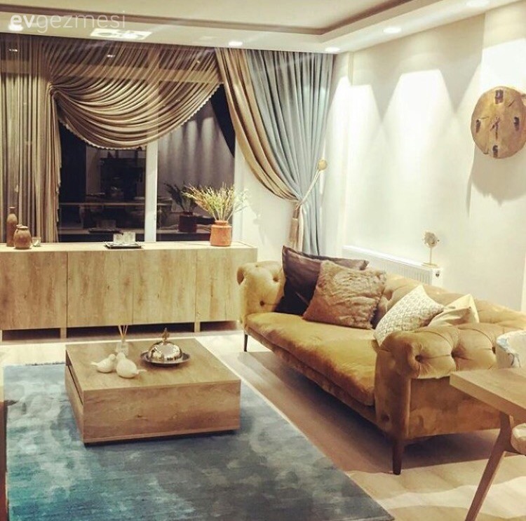 Halı, Konsol, Krem, Mavi, Perde, Salon