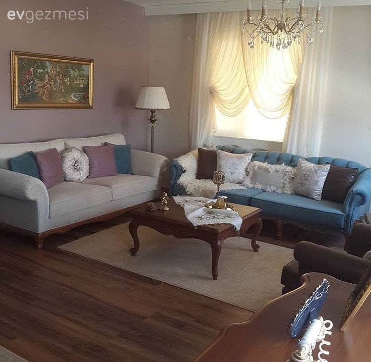 Ahşap Mobilya, Halı, Masif ahşap, Mavi, Orta sehpa, Salon, Tablo