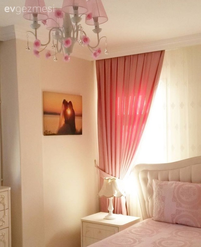 Fon perde, Pembe, Yatak Odası, Perde