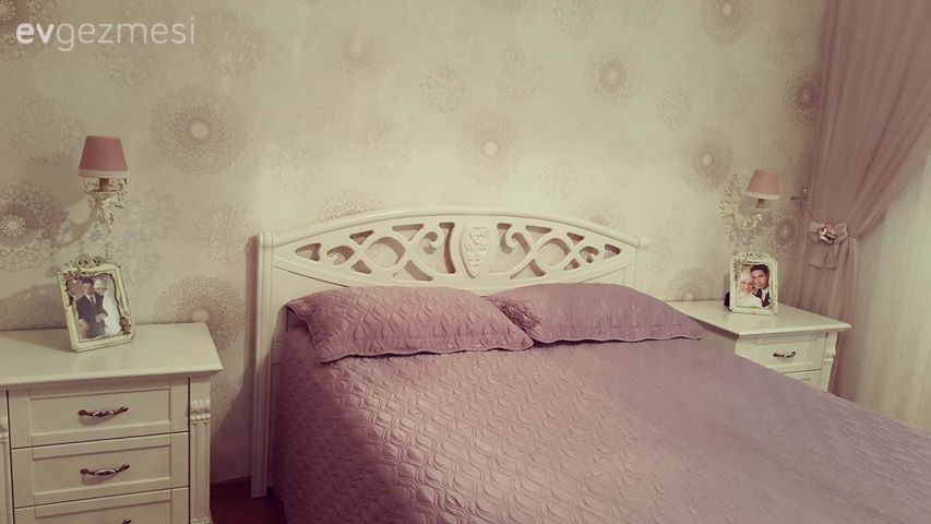 Duvar kağıdı, Kendin Yap, Mobilya boyama, Öncesi / Sonrası, Yatak Odası, Yatak örtüsü