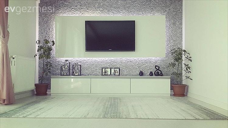 Duvar dekorasyonu, Halı, Salon, Tv ünitesi