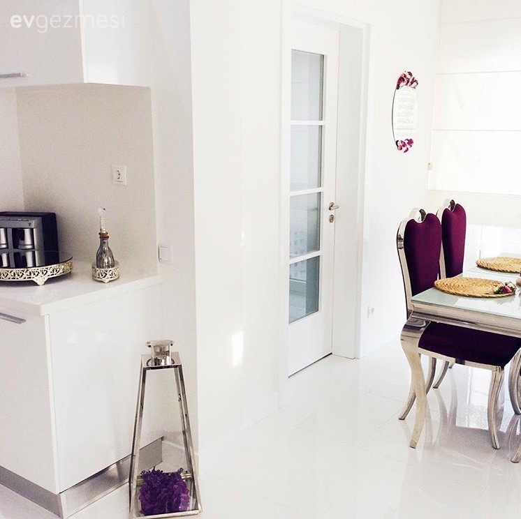 Beyaz mutfak, Modern mutfak, Mor, Mutfak, Mutfak masası, Fener