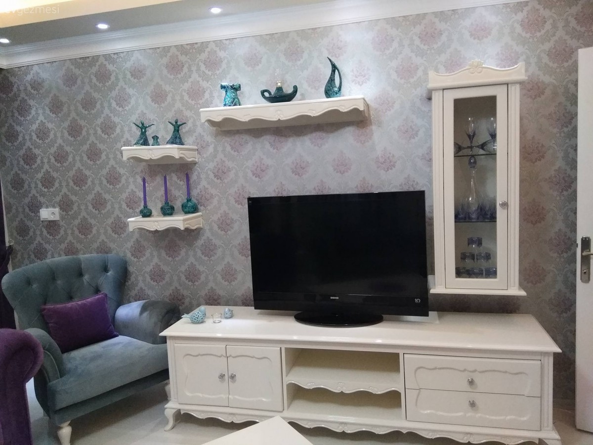 Berjer, Duvar kağıdı, Mavi, Salon, Tv ünitesi