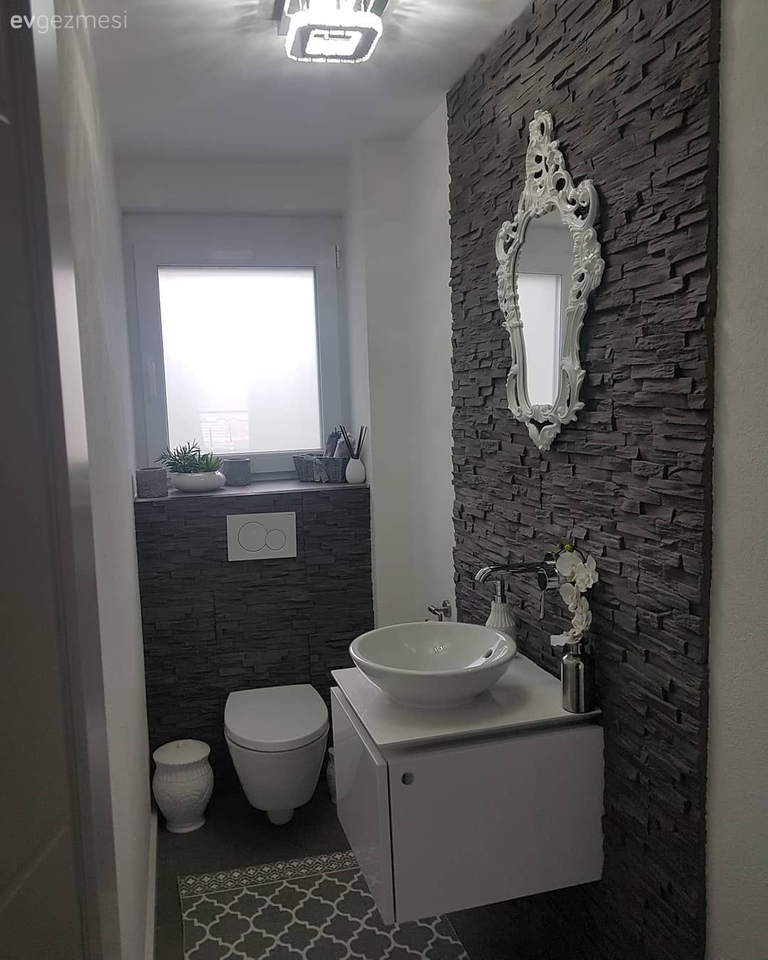 Banyo, Taş duvar, Gri