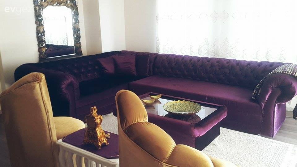 Altın, Köşe koltuk, Mor, Orta sehpa, Salon, Ayna