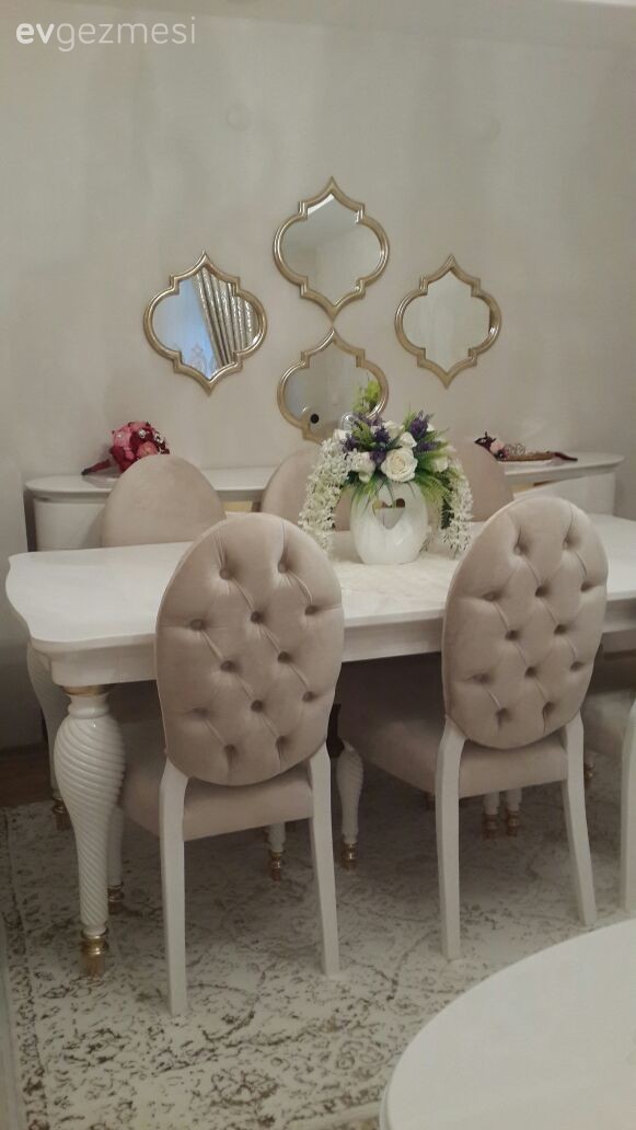 Altın, Ayna, Krem, Salon, Yemek Odası