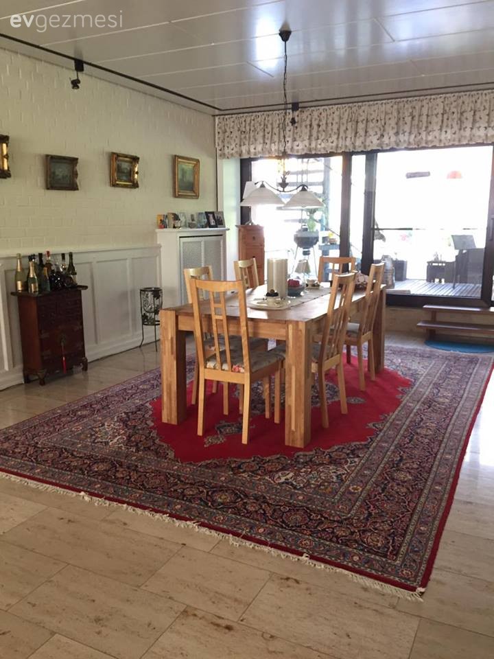 Ahşap Mobilya, Halı, Kırmızı, Yemek Odası