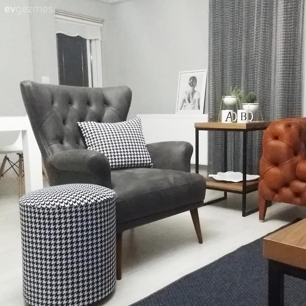 Salon, Berjer, Puf, Siyah- Beyaz