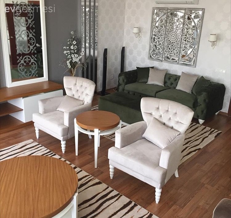 Berjer, Beyaz, Duvar dekorasyonu, Salon, Yeşil