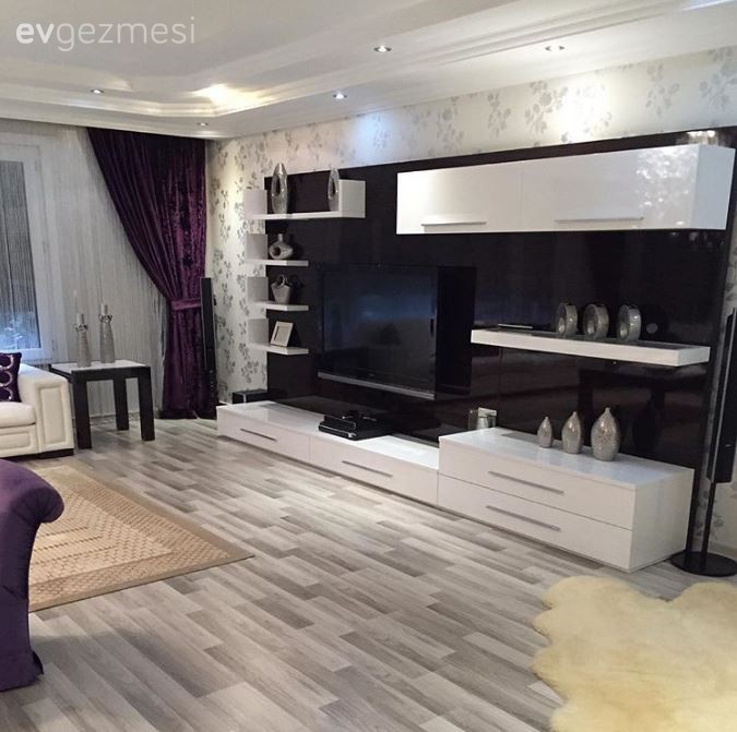 Beyaz, Mor, Salon, Tv ünitesi