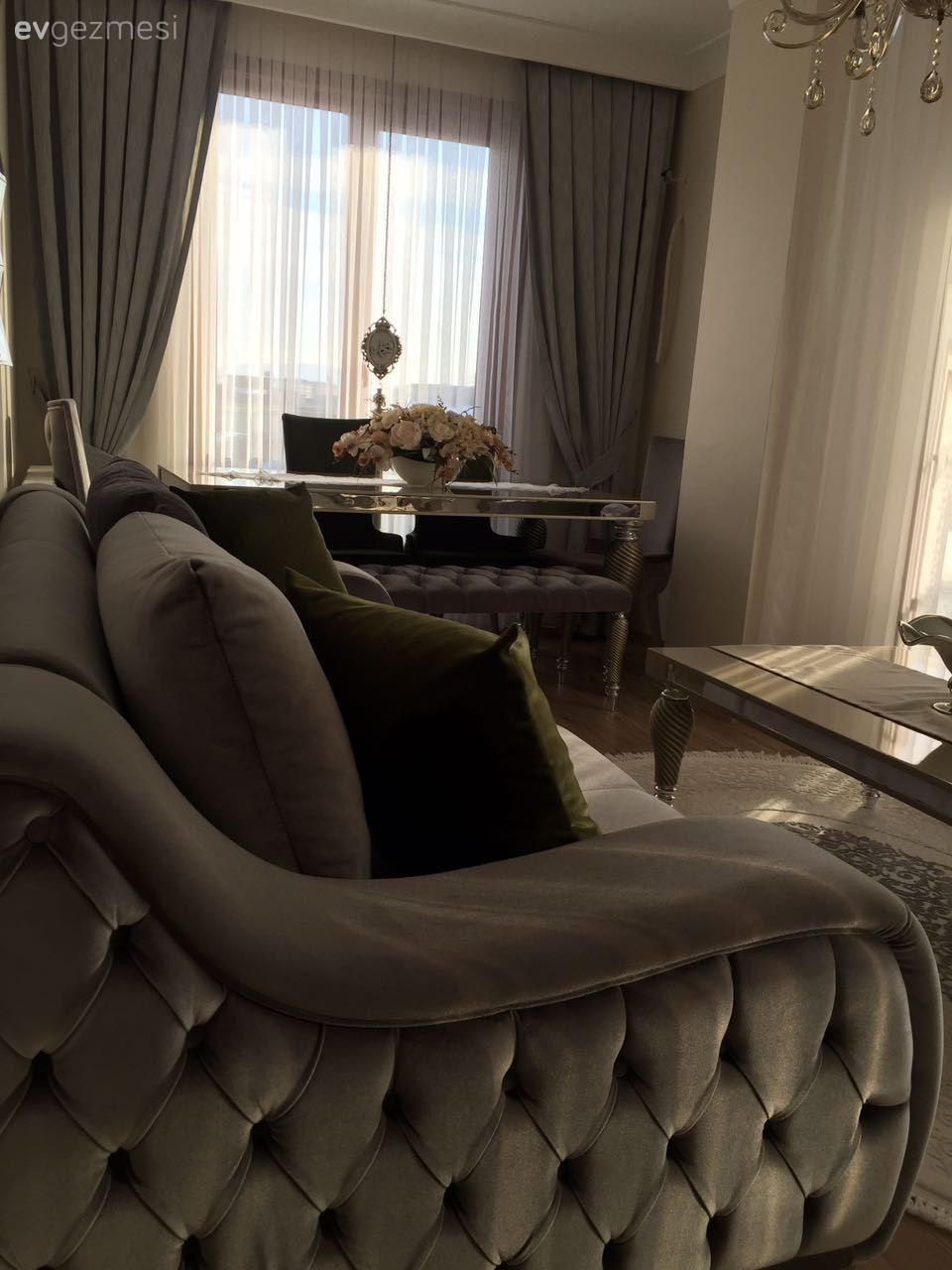 Fon perde, Gri, Perde, Salon, Yemek Odası