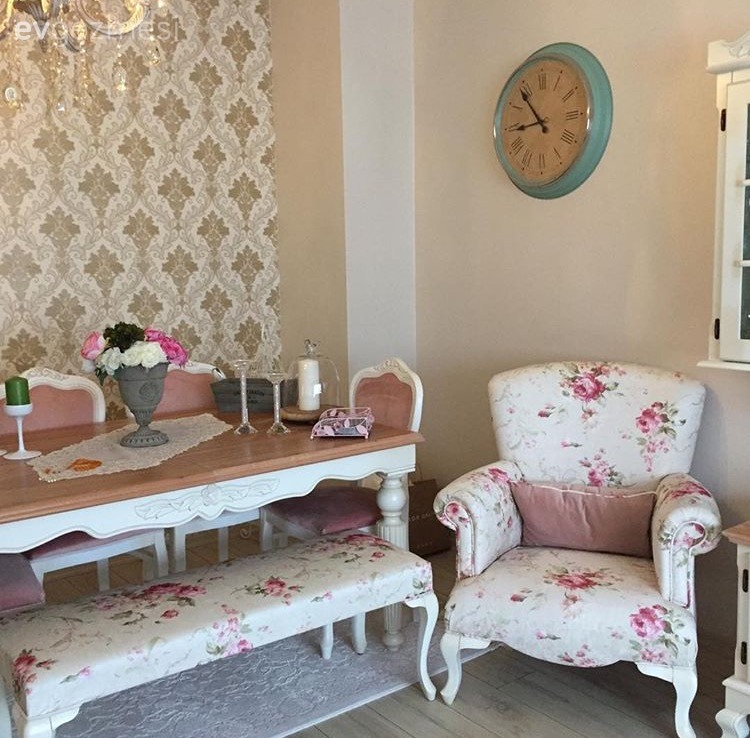 Bank, Berjer, Country, Duvar kağıdı, Duvar saati, Yemek Odası