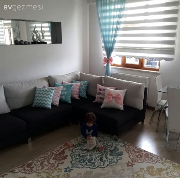 Yağmur hanımın renkli eklemelerle dinamik bir havaya bürünen evi..