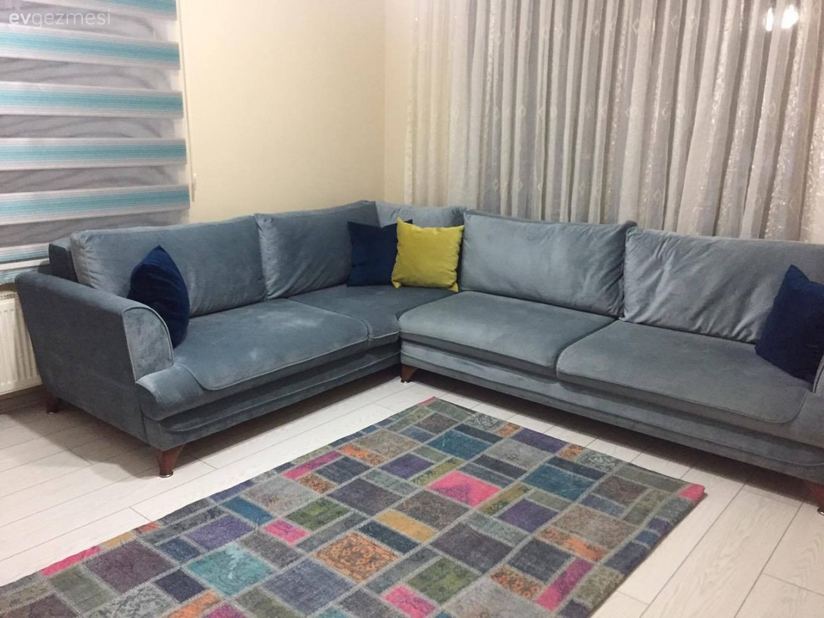 Gri, Halı, Köşe koltuk, Oturma Odası, Perde