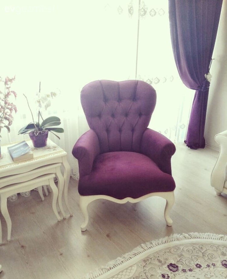 Berjer, Fon perde, Mor, Salon, Yan sehpa, Perde