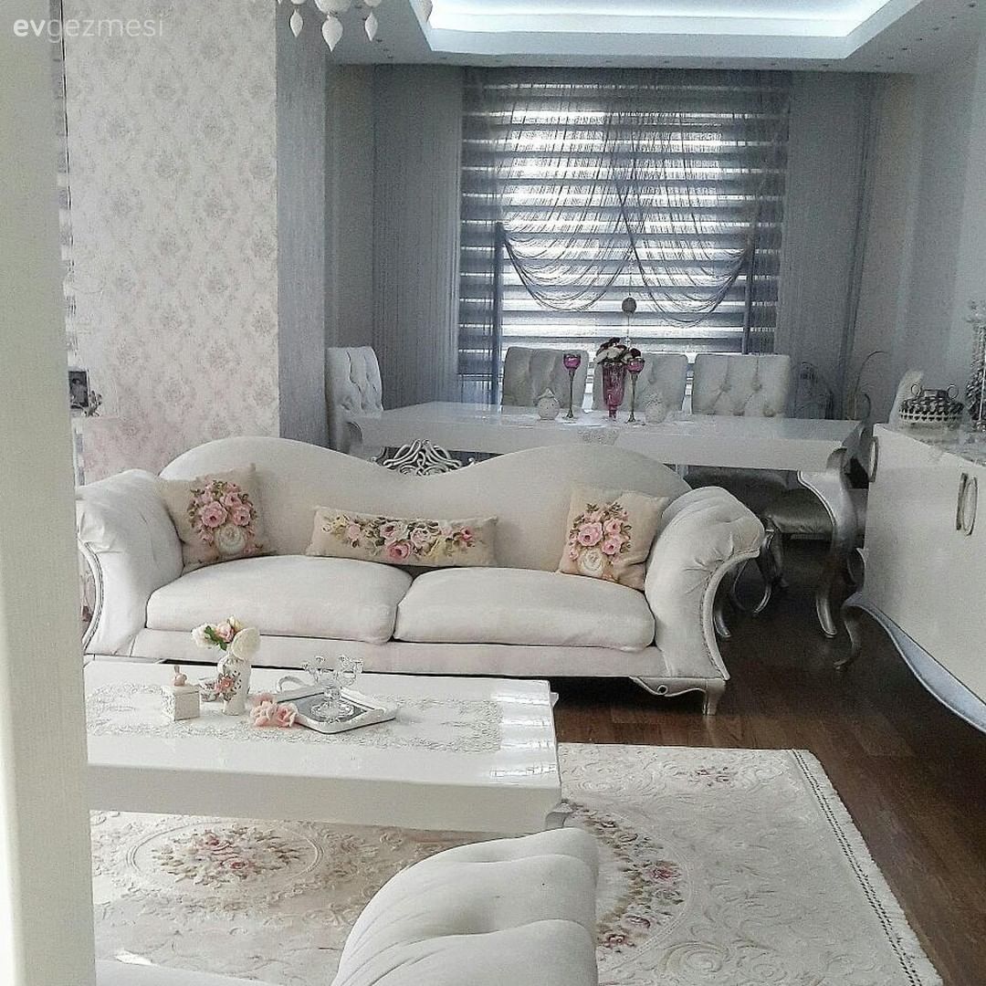 Salon, Beyaz, Halı, Yemek Odası, Kruvaze perde, Perde, Orta sehpa, Klasik