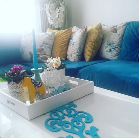 Dekoratif Objeler, Mavi, Sarı, Kırlent