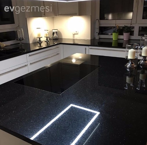 Beyaz mutfak, Modern mutfak, Mutfak, Ada mutfak, Siyah- Beyaz