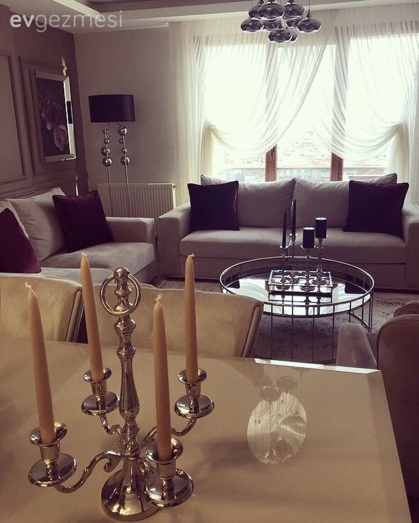 Şamdan, Mum, Mumluk, Yemek Odası, Kruvaze perde, Krem