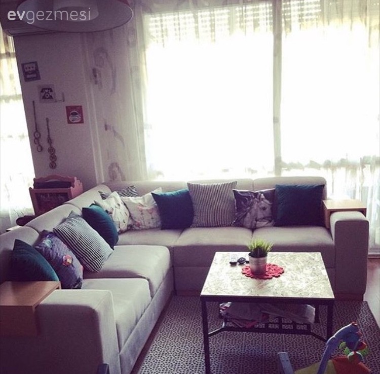 Duvar dekorasyonu, Köşe koltuk, Mavi, Orta sehpa, Salon