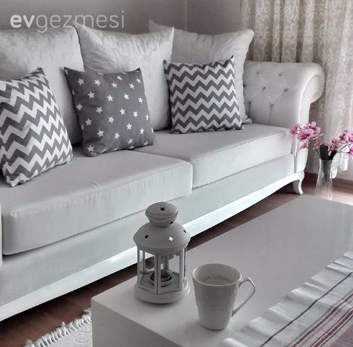 Beyaz, Dekoratif Objeler, Gri, Salon, Kırlent