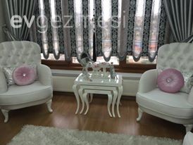 Berjer, Beyaz, Gri, Perde, Salon, Sehpa