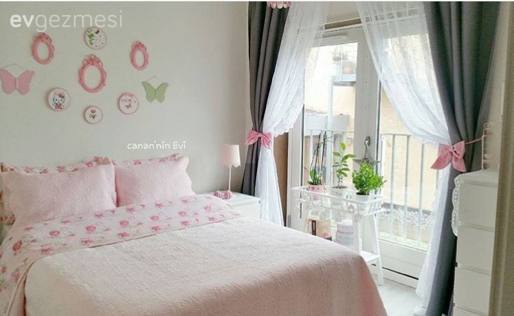 Duvar dekorasyonu, Fon perde, Pembe, Yatak Odası, Perde