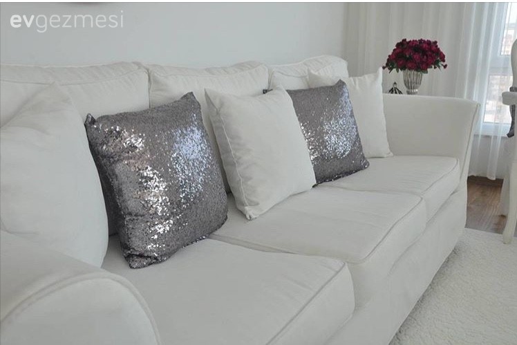 Beyaz, Gri, Salon, Kırlent