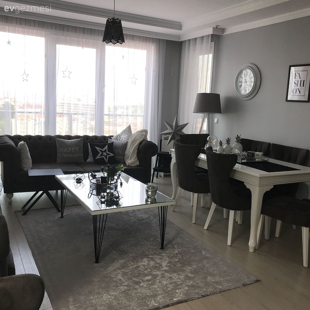 Salon, Orta sehpa, Aynalı mobilya, Halı, Yemek Odası