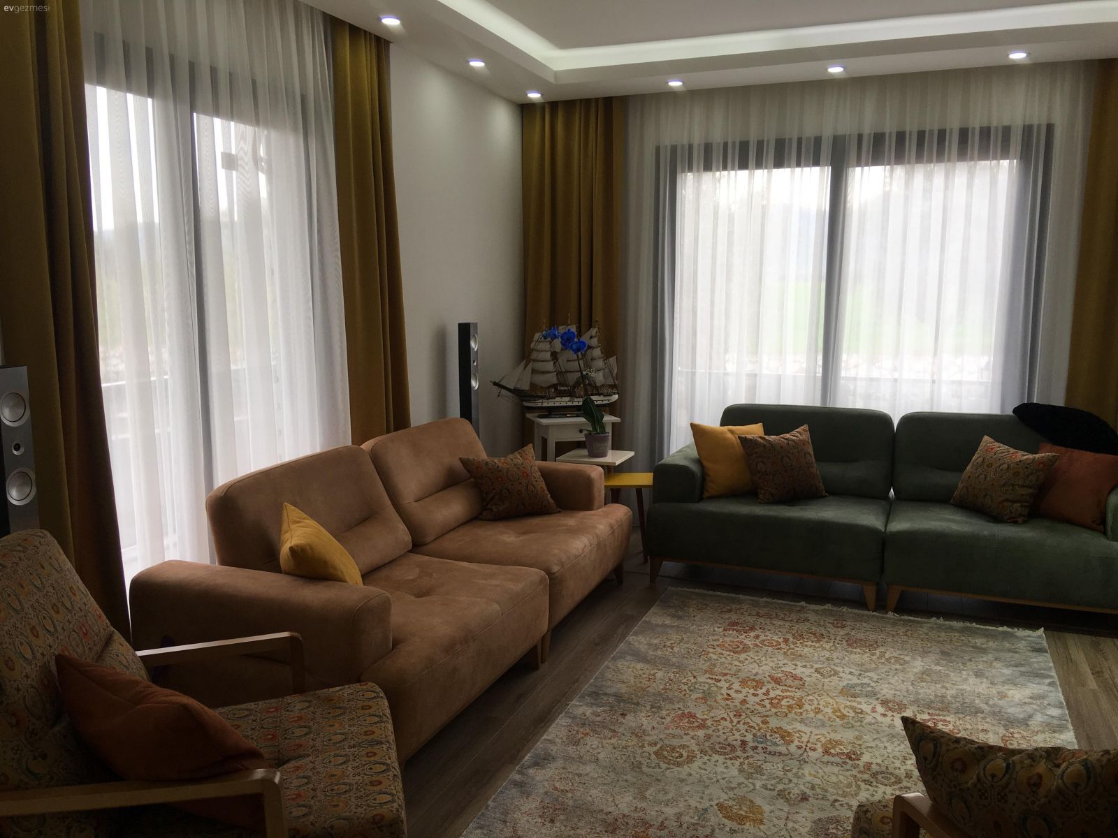 Salon, Yeşil, Perde, Fon perde