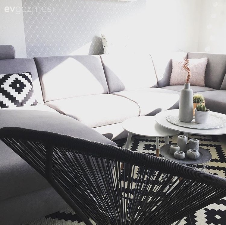 Gri, Köşe koltuk, Salon, Siyah- Beyaz