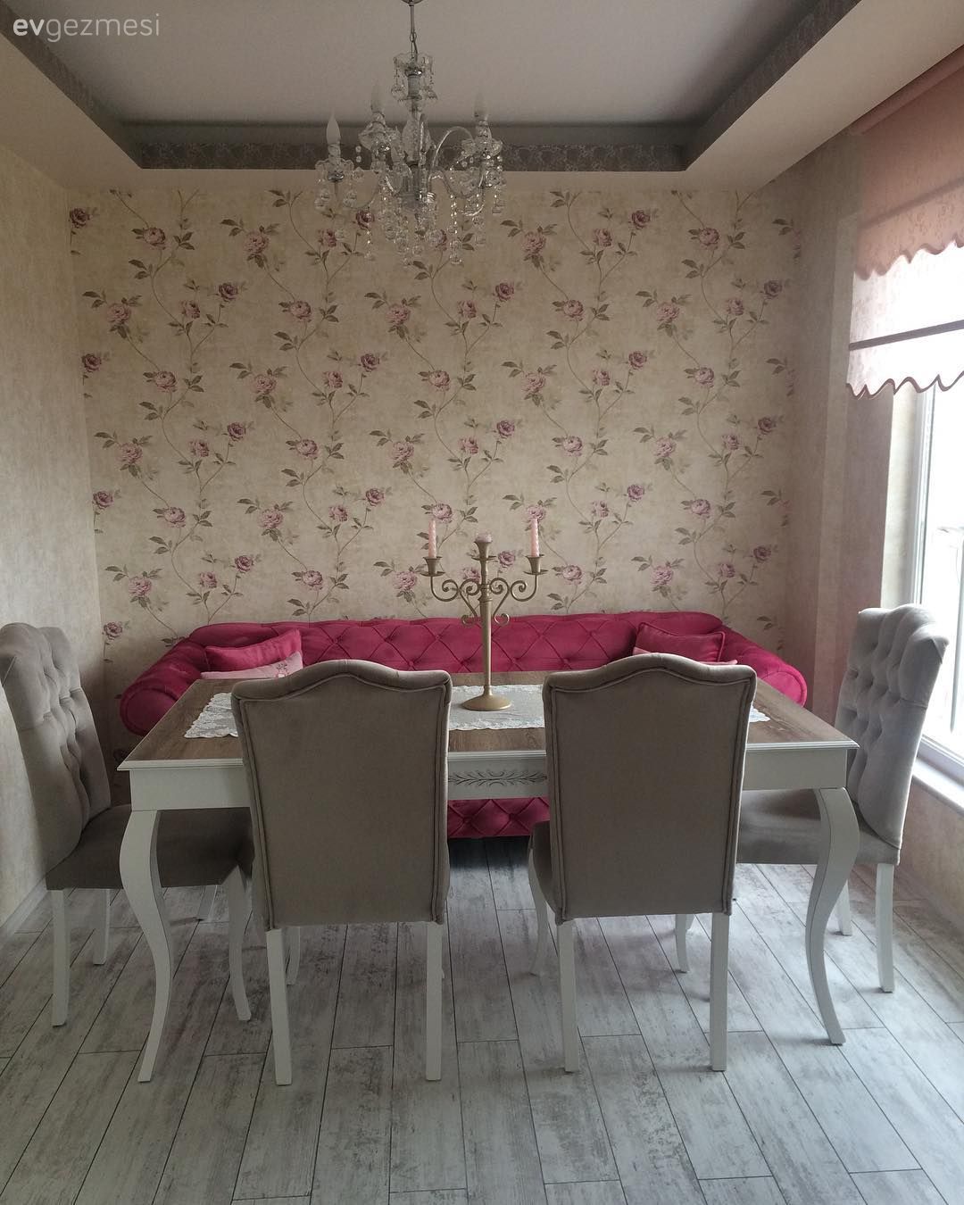 Avangart, Chesterfield, Duvar kağıdı, Fuşya, Gri, Pembe, Yemek Odası