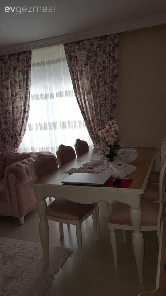 Fon perde, Pembe, Salon, Yemek Odası, Perde