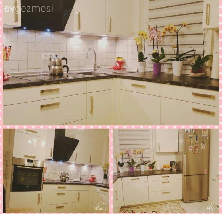 Bu mutfağın neşesi pencere önündeki orkideleri..