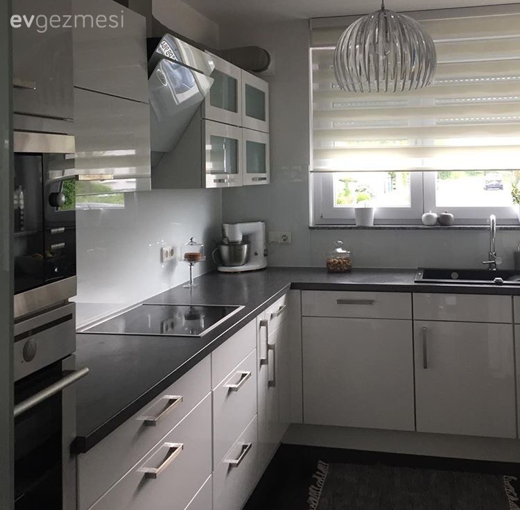 Amerikan Mutfak, Beyaz mutfak, Modern mutfak, Mutfak, Perde