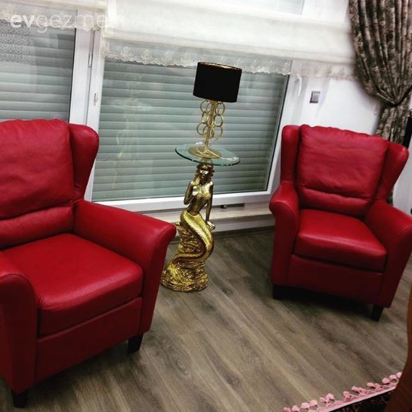 Abajur, Altın, Berjer, Kırmızı, Oturma Odası, Aydınlatma