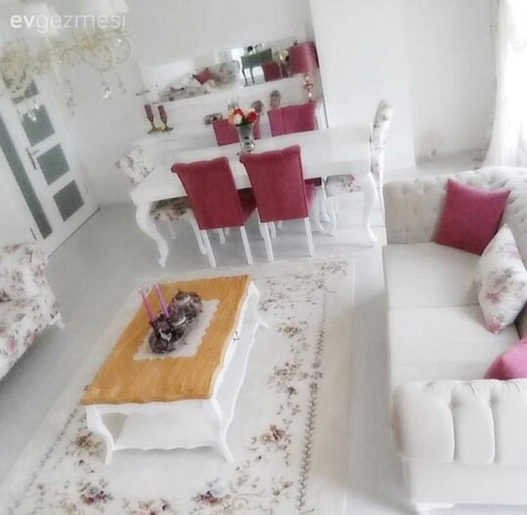 Beyaz, Fuşya, Halı, Mor, Orta sehpa, Yemek Odası