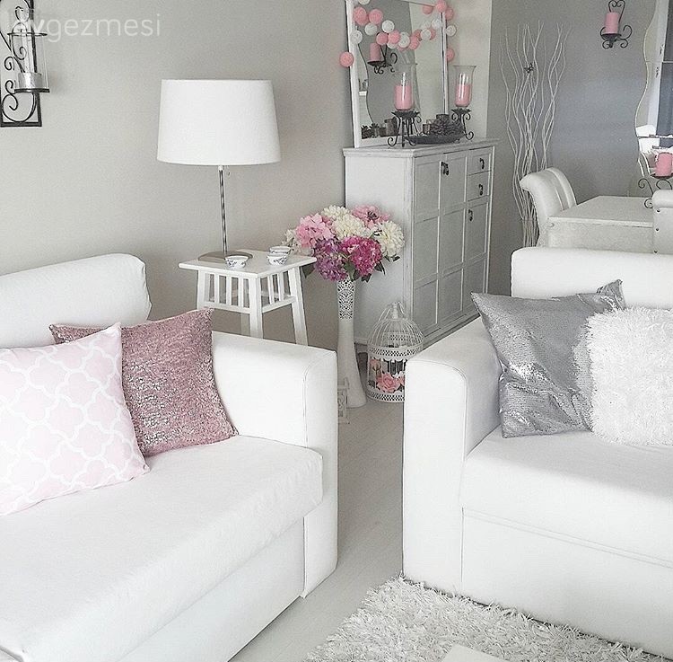 Beyaz, Gri, Lambader, Salon, Aydınlatma, Kırlent