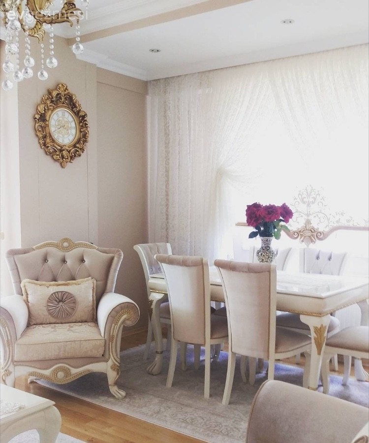 Altın, Ayna, Berjer, Krem, Salon, Yemek Odası