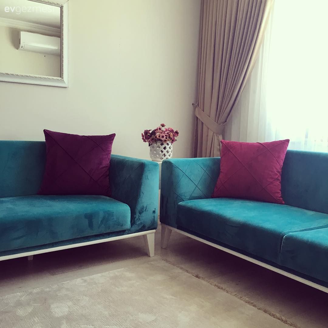 Oturma Odası, Turkuaz, Mor, Fon perde