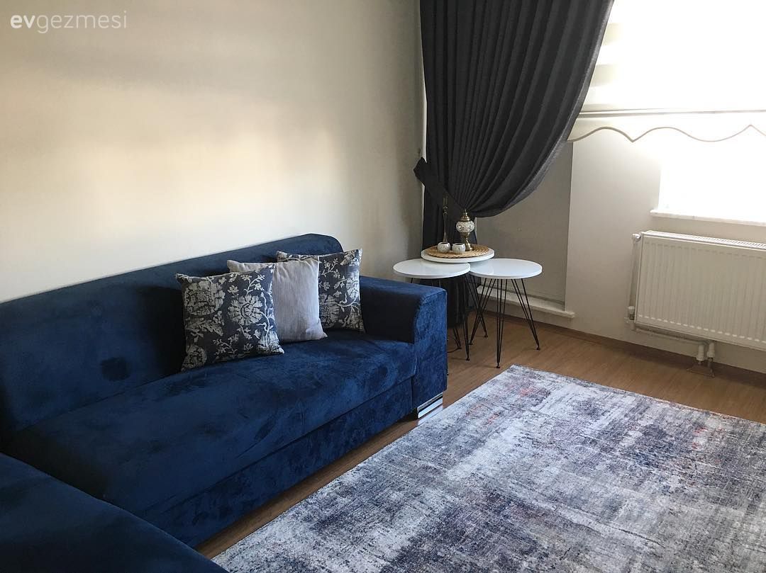 Fon perde, Halı, Lacivert, Oturma Odası, Perde