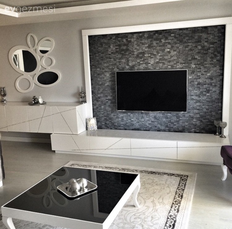 Halı, Orta sehpa, Salon, Taş duvar, Tv ünitesi